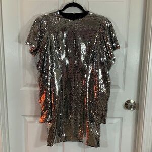 ASOS Silver Sequin Mini Dress Disco Glam Party Festival Metallic Shine Size 4